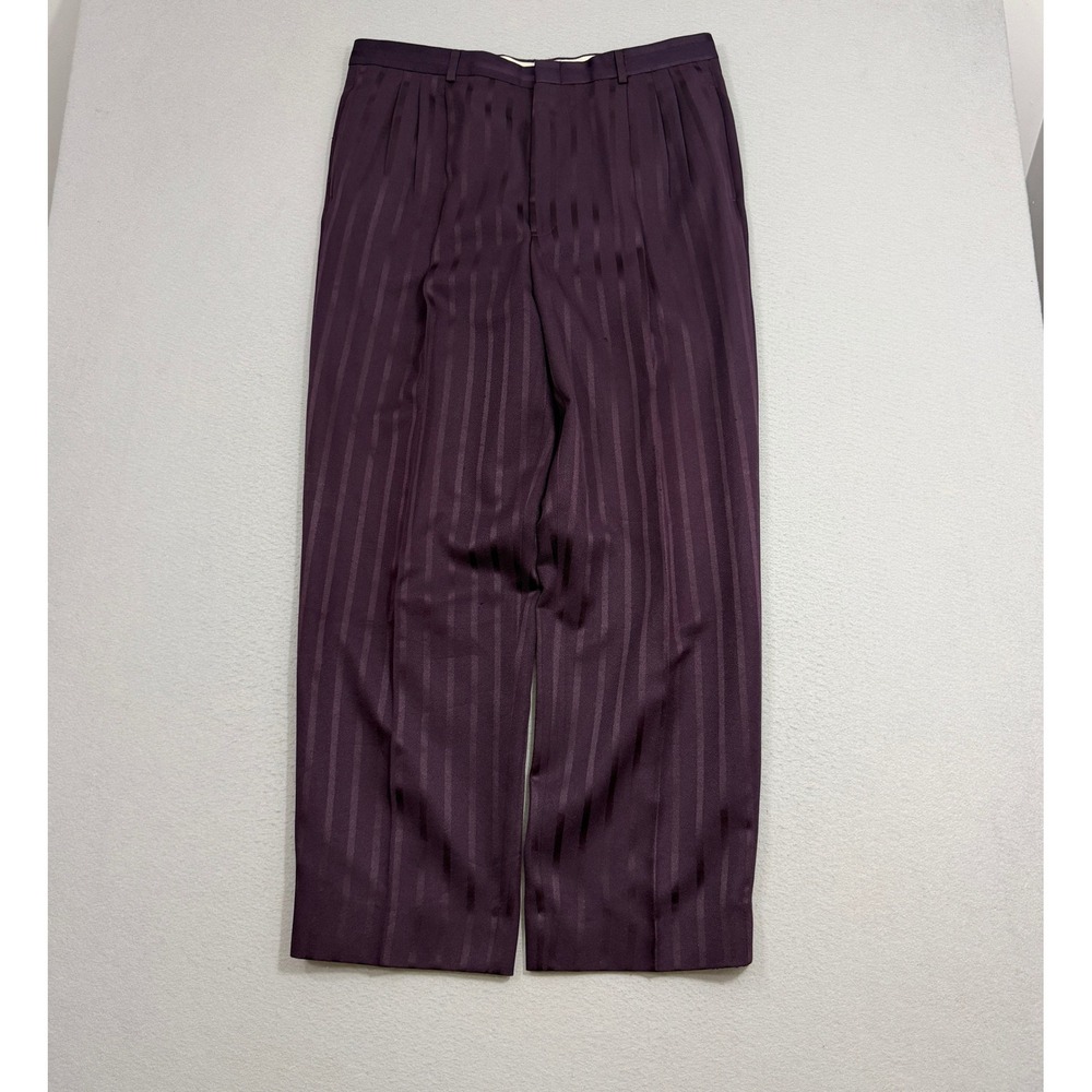 Vintage Striped Pleated Trouser Pants Men's 40x30 Purple Tonal 90s Loose Baggy